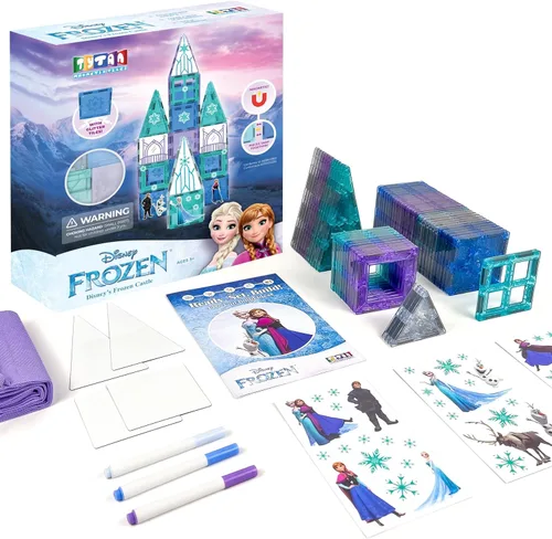Miniatura 13 de Tytan Toys Disney Frozen - Azulejos magnéticos de castillo de princesa, juego de construcción STEAM de 68 piezas con azulejos con purpurina