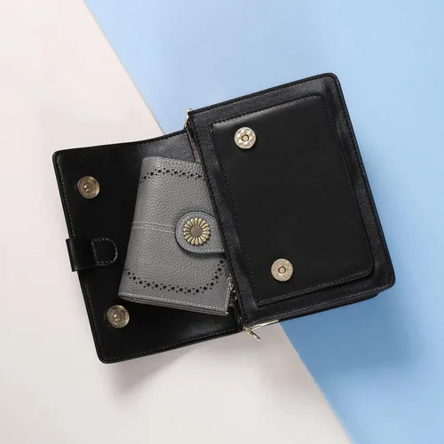 Miniatura 75 de SENDEFN - Billetera pequeña de piel auténtica para mujer, diseño plegable con ventana para tarjeta de identificación