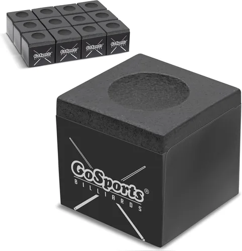 GoSports Premium Tiza para Billar en Cubo, 12 Unidades - Negro, Azul, Rojo o Verde - Tiza para Tacos de Billar