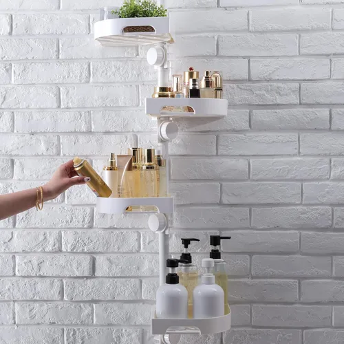 Miniatura 9 de shuang qing Organizador de Ducha de Esquina Giratoria de 360° con Poste de Tensión - Organizador de 4 Niveles Ajustable de Metal Resistente a