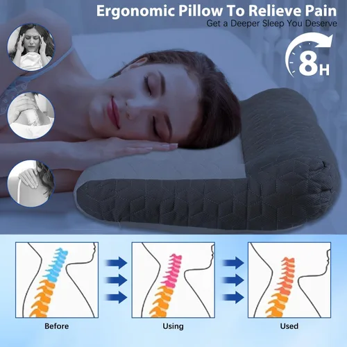 Miniatura 7 de Almohada ergonómica, almohada cervical para aliviar la tensión del cuello, almohada cervical para dormir, almohada cervical de apoyo cervical