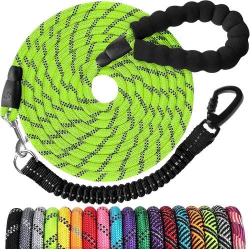Miniatura 30 de Correa de perro de cuerda de 3 pies: correa resistente con gancho giratorio bloqueable, hilos reflectantes, bungee y asa acolchada - Correa