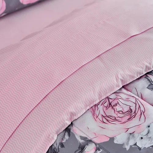 Miniatura 6 de Juego de ropa de cama gris de 4 piezas para niños y niñas, flores rosas ultra suaves con hojas blancas en una bolsa, juego de edredón, sábana