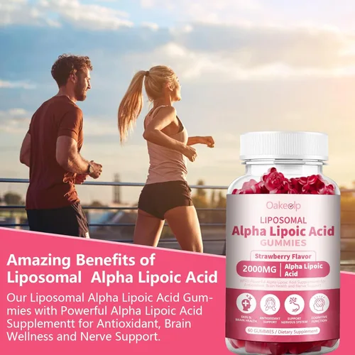 Miniatura 5 de Paquete de 2 gomitas liposomales de ácido alfa lipoico de 2000 mg, complejo ALA de alta potencia, biotina y benfotiamina para antioxidante, salud