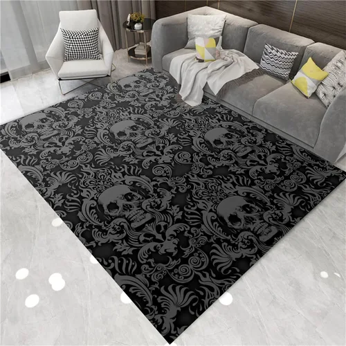 Alfombra vintage negra gótica con calavera para decoración del hogar, Halloween, antideslizante, suave, alfombra de suelo, decoración gótica de