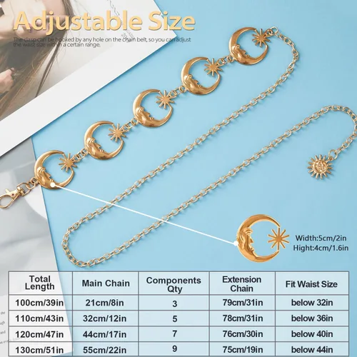 Miniatura 6 de FIORETTO Cinturón de cadena para mujer, cadena de metal para mujer, cadena multicapa para vestido