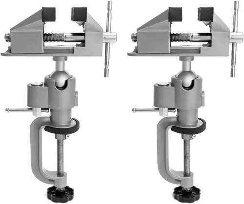 QWORK Tornillo de Banco Universal de Mesa de 3 pulgadas que se Inclina y Gira 360°, Paquete de 2 Prensas de Banco de Trabajo Portátiles para