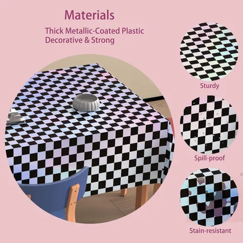 Miniatura 4 de 4 Pack Gingham Plastic Tablecloths Disposable Table Cover Sparkly Foil Table Cloth for Rectangle Tables Party Decorations Birthday Princess Bridal