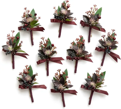 Miniatura 9 de Ling's Moment Boutonniere para Hombre, juego de 10 ramilletes para invitados, flores artificiales para decoración de boda/baile/regreso a casa, etc.
