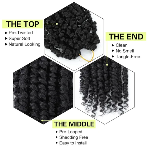 Miniatura 4 de Pelo de ganchillo Passion Twist de 10 pulgadas, 8 paquetes, cabello Passion Twist pre-trenzado, cabello de ganchillo Passion Twist para mujeres 1b