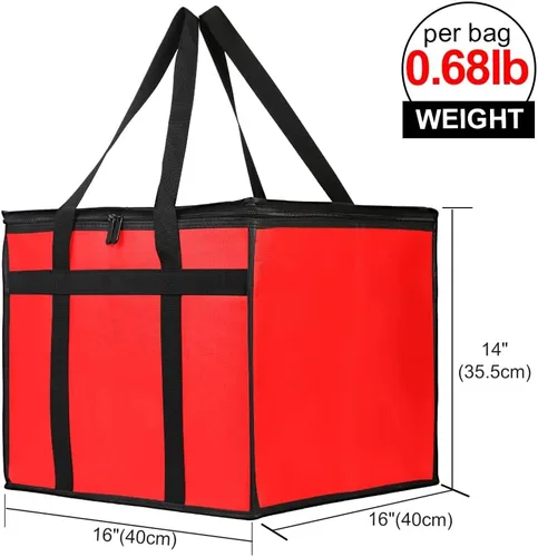 Miniatura 2 de Bodaon Bolsa de entrega de pizza aislada, 16 x 16 x 14 pulgadas, bolsas calentadoras de pizza para llevar caliente, bolsa de entrega comercial