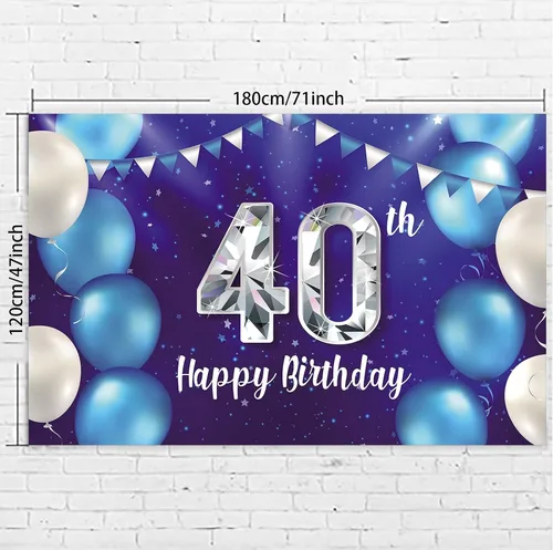 Miniatura 3 de Cartel de feliz cumpleaños número 40, decoraciones de fondo, globos, estrellas, confeti de cristal, decoración temática para hombres o mujeres