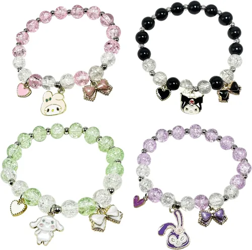 CJIAYUJEW Cute Bracelet Crystal Pearl Bracelets, Anime Elastic Stretch Crystal Bead Bracelet Lovely Cartoon Elastic Beaded Bracelets for Women