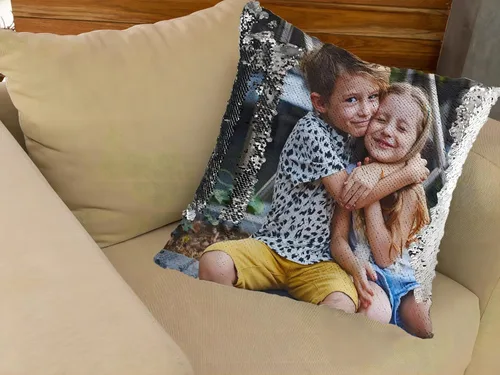 Miniatura 6 de Funda de almohada mágica reversible personalizada, diseño de fotos de lentejuelas, impresión de un solo lado, funda de almohada para fotos
