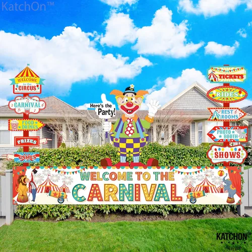 Miniatura 8 de Fondo de bienvenida al carnaval: 120 x 20 pulgadas, pancarta de carnaval para patio, decoraciones de fiesta temática de carnaval, juegos de carnaval