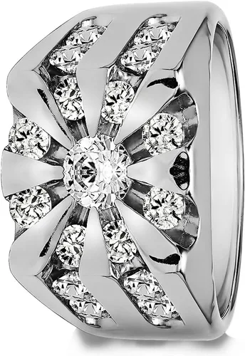 Miniatura 2 de TwoBirch Anillo de plata de ley con canal redondo estilo Sun Burst para hombre con circonita cúbica (tamaño 2 quilates)