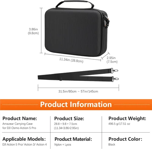 Miniatura 9 de AMAZEAR Funda de transporte para DJI Osmo Action 5 Pro, accesorios DJI Action5 Pro, protector compacto y rígido, bolsa de transporte portátil