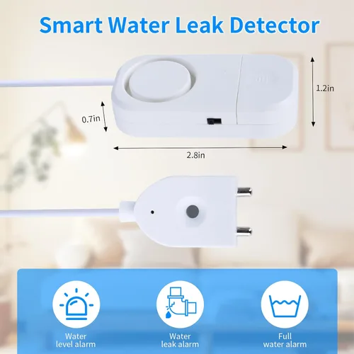 Miniatura 2 de Detector inteligente de fugas de agua, alarma ajustable de 120 dB para el hogar, sensor de agua para sótano, alarma de fugas de agua, 3