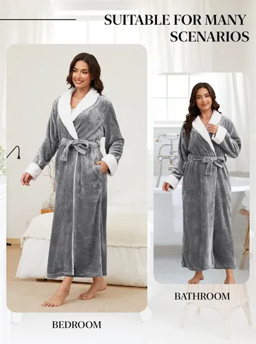 Miniatura 6 de Hellomamma Bata de baño larga para mujer, de felpa suave, de forro polar, camisón para mujer, pijama, ropa de dormir