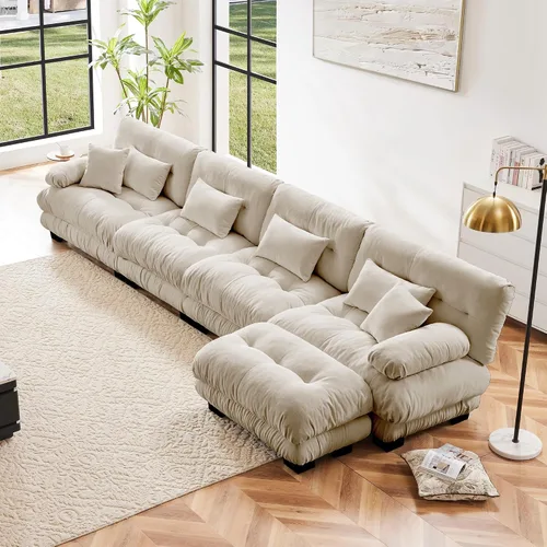 Miniatura 67 de Otomana beige para sofá modular modular, sofá individual, asiento otomano para sofá modular convertible, sofás de terciopelo para sala de estar