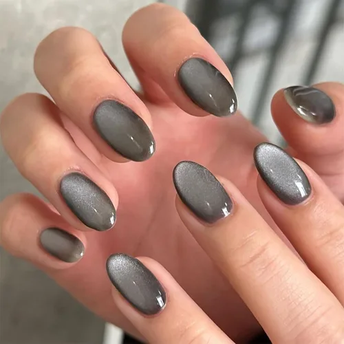 Miniatura 25 de Uñas postizas cortas a presión, uñas postizas de otoño con punta francesa, color marrón, cobertura completa, con diseños de remolinos marrones, uñas