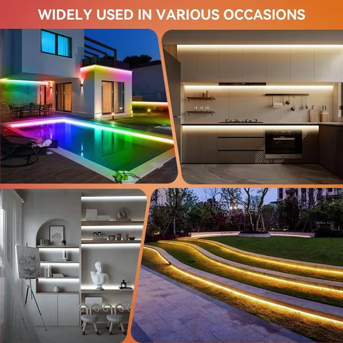 Miniatura 7 de Tira de luces LED RGBWW+IC de 50 pies para exteriores, IP67, impermeable, multicolor+3000K-6500K 24V luces LED con control remoto y aplicación