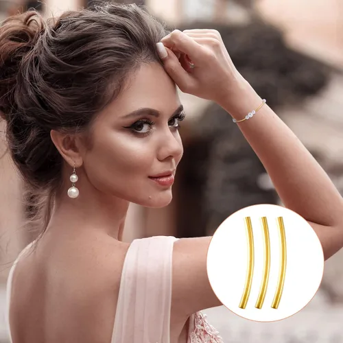 Miniatura 5 de PAGOW 300 cuentas de tubo, cuentas curvadas de fideos de 0.98 pulgadas, cuentas espaciadoras doradas y plateadas para hacer joyas, collares