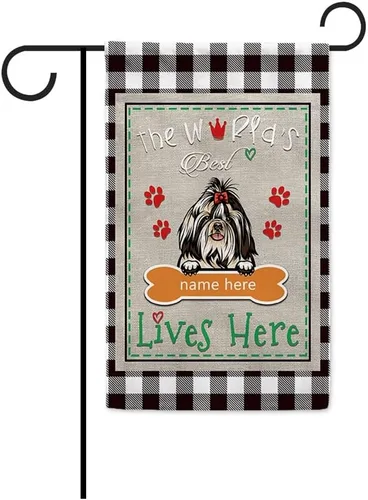 Miniatura 24 de The World's Best Dog Garden Flag Saint Bernard Dog Lives Here Bone Paw Buffalo Plaid Check 12.5x18 pulgadas Decoración exterior de patio de doble