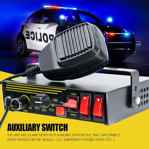 Miniatura 5 de Sistema de sirena de policía de emergencia de 200 W, 12 V, 9 tonos, bocina de altavoz delgada, micrófono de mano, para vehículos de emergencia