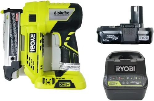 Ryobi 18 voltios Air Strike calibre 23 de 1-3/8 pulgadas sin cabeza inalámbrica P318, kit combinado de batería y cargador (empaquetado a granel)