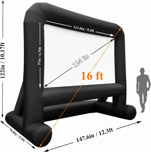 Miniatura 6 de HuaKastro Pantalla de proyector inflable para exteriores de 16 pies, diseño de una sola pieza, pantalla de fácil configuración con ventilador