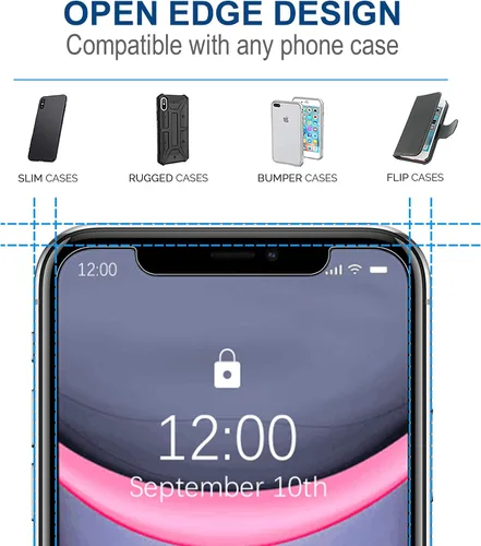 Miniatura 4 de Arae Protector de pantalla para iPhone Xr/iPhone 11, vidrio templado HD, antiarañazos, funciona con la mayoría de las fundas, 6.1 pulgadas, paquete