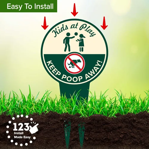 Miniatura 5 de Cartel de "Kids at Play, Keep Poop Away", 7 x 13, estacas integradas de alta resistencia, uso en interiores y exteriores, compuesto de aluminio