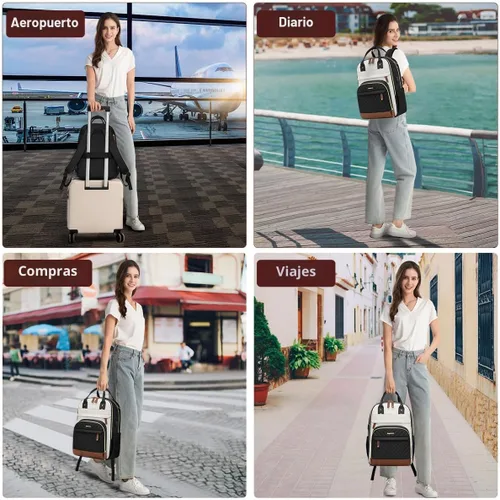 Miniatura 6 de Mochila para laptop para mujer, mochila de viaje de trabajo de 15.6 pulgadas con cargador USB, mochila universitaria impermeable, mochila