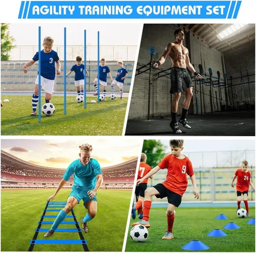 Miniatura 5 de HOTOOLME Equipo de entrenamiento de agilidad, equipo de entrenamiento de fútbol incluye 6 postes de agilidad, escalera de agilidad, 10 conos