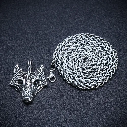 Miniatura 4 de BAVIPOWER Viking Fenrir - Collar con colgante de amuleto de cabeza de lobo para hombres y mujeres, collar escandinavo nórdico de acero inoxidable