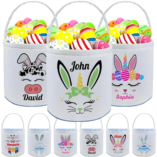Miniatura 25 de kioskbanks Cesta de Pascua personalizada con nombre para niños, lona personalizada, cubo de Pascua, regalo para niños y niñas Estilo2-azul