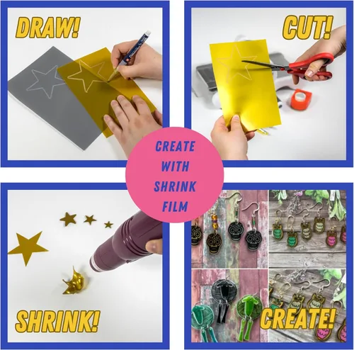 Miniatura 5 de Grafix Película retráctil metálica, hojas opacas doradas de 8.5 x 11 pulgadas, diseña tu arte y encogerlo para crear joyas, adornos, manualidades