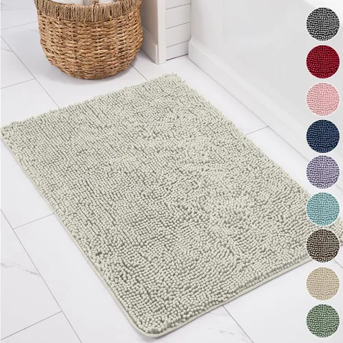 Miniatura 25 de KANGAROO Alfombras de baño, alfombra de baño de chenilla suave y absorbente, tapete de ducha lanudo, alfombra de baño de secado rápido lavable a