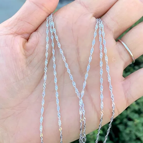 Miniatura 2 de Adabele Solid 925 Sterling Silver White Gold Diamond Cut Singapore Chain Link Necklace 1.4mm Strong Tarnish Resistant Hypoallergenic Nickel Free