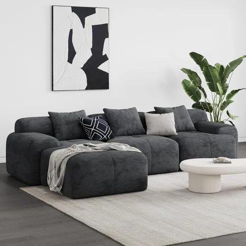 Sofá Seccional Modular Moderno en Forma de L para Sala de Estar, Sofá de 3 Plazas de Gran Tamaño con Asiento Profundo y Otomana Móvil – Sin Montaje,