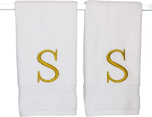 Miniatura 261 de Toalla de mano con inicial beige para baño, toalla bordada decorativa de calidad de hotel de lujo con monograma para tocador, spa, certificado