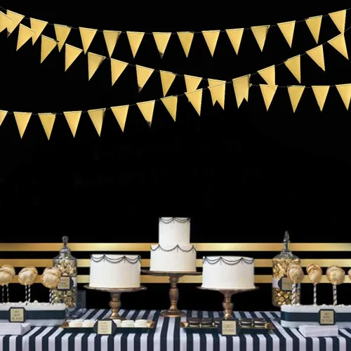 Miniatura 4 de Decoraciones de Fiesta Negras y Doradas de 30 Pies, Banderín de Lunares, Banner de Círculos de Papel con Puntos, Banderas Triangulares, Guirnalda