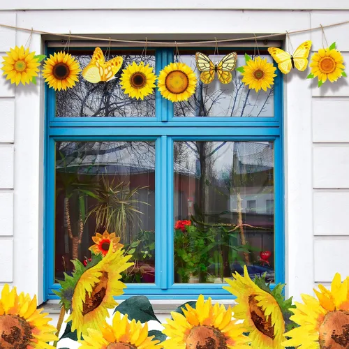Miniatura 5 de Amyhill Juego de 27 adornos de árbol de madera de girasol de verano, decoración colgante de árbol de mariposa con cuerda colgante, etiqueta colgante