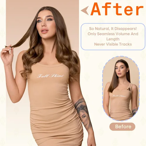 Miniatura 7 de Full Shine - Extensiones de cabello humano real con cinta adhesiva de 18 pulgadas, cabello humano balayage, color 4 que se desvanece a rubio