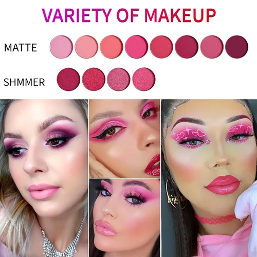 Miniatura 5 de Paleta de sombra de ojos rosa, 12 colores melocotón, mate y brillante, altamente pigmentada, rosa, mini paleta de sombra de ojos, cálida y natural