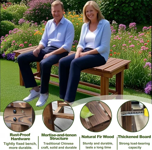 Miniatura 5 de Bancos de Jardín para Exteriores de 47.2'', Banco de Patio Resistente a la Intemperie, Asiento para Dos Personas, Banco sin Respaldo, Banco