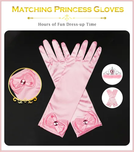 Miniatura 5 de Accesorios de disfraz de princesa BIBUTY, juego de 7 piezas para niñas pequeñas con corona de princesa, varita, guantes, collar, aretes, pulsera