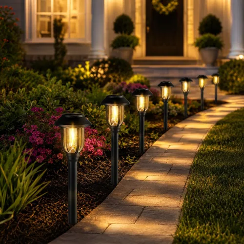 Miniatura 4 de ILANCK Luces solares para caminos al aire libre, paquete de 12 luces solares para exteriores, impermeables, blanco cálido, encendido y apagado
