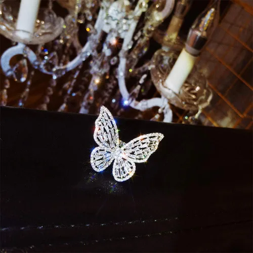Miniatura 4 de Aimimier - Anillo de mariposa con circonita cúbica, anillo de nudillos de cristal brillante, joyería de boda para mujeres y niñas (plateado)